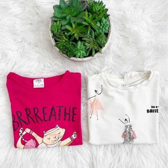 Zara Kids Girls (2) Bundle Short Sleeves Tee Top Size 8 - Picture 1 of 8